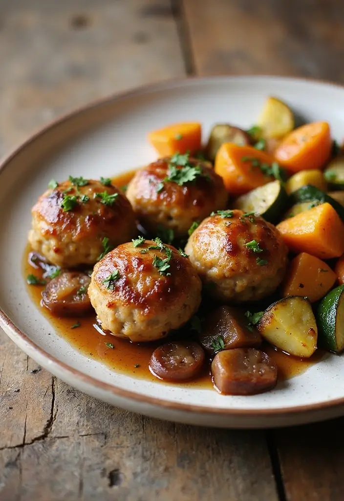 28 French Onion Chicken Meatballs Recipes That Are Juicy & Unique 27 28 French Onion Chicken Meatballs Recipes That Are Juicy & Unique - 26. French Onion Chicken Meatballs with Roasted Veggies