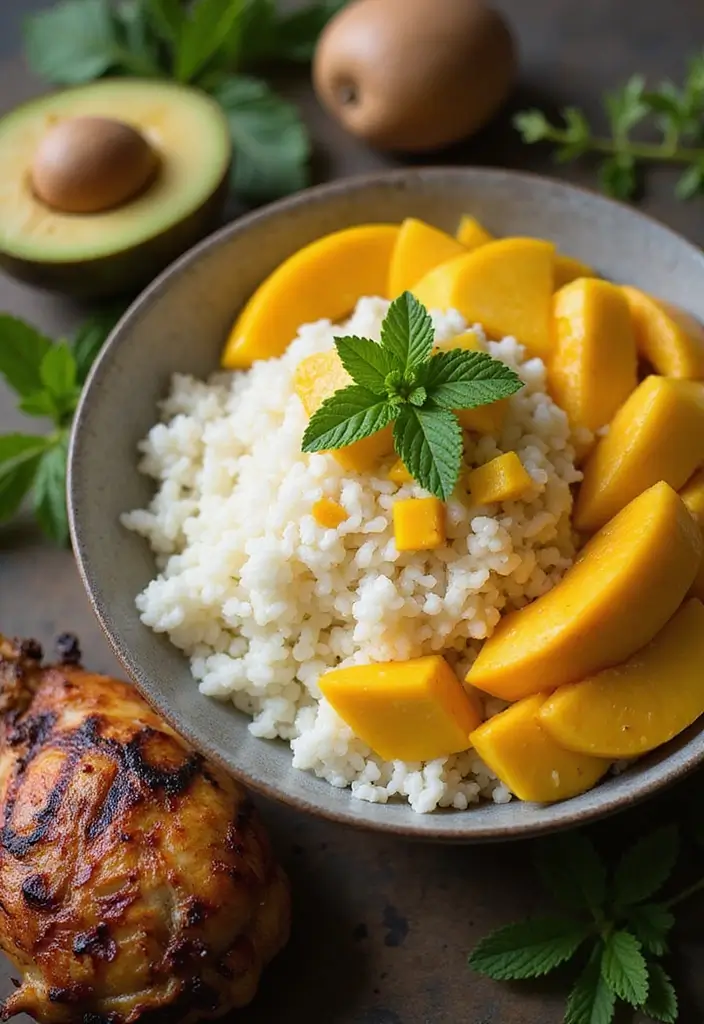 28 Rice Side Dishes for Chicken That Complete Every Meal 29 28 Rice Side Dishes for Chicken That Complete Every Meal - 28. Coconut Rice with Mango