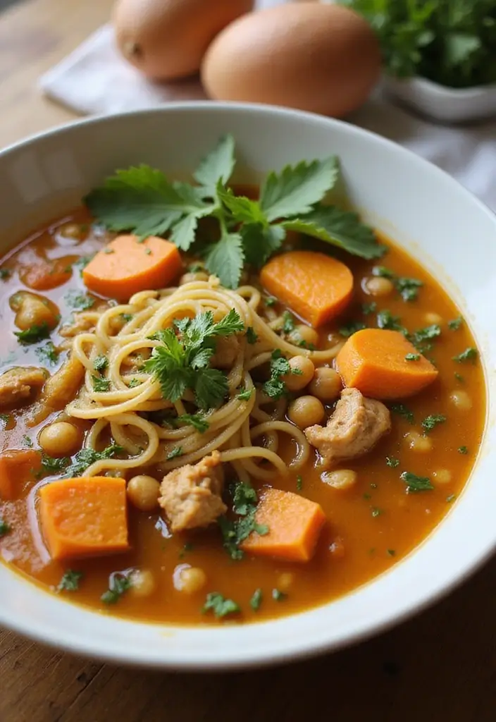 28 Rotisserie Chicken Noodle Soup Recipes That Heal & Comfort 23 28 Rotisserie Chicken Noodle Soup Recipes That Heal & Comfort - 22. Sweet Potato & Chickpea Rotisserie Chicken Noodle Soup