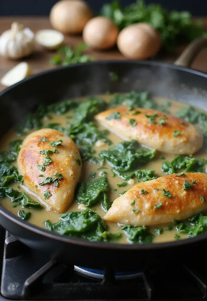 29 Chicken and Spinach Recipes That Are Healthy & Creamy 2 29 Chicken and Spinach Recipes That Are Healthy & Creamy - 1. Creamy Spinach Chicken Skillet
