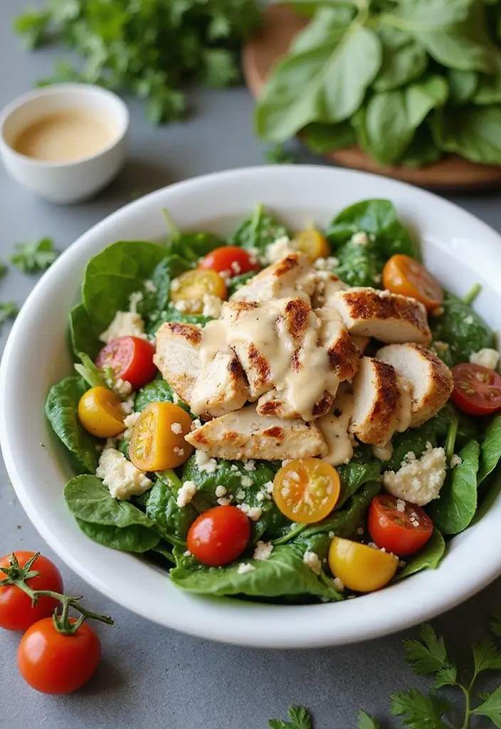 29 Chicken and Spinach Recipes That Are Healthy & Creamy 5 29 Chicken and Spinach Recipes That Are Healthy & Creamy - 4. Spinach Chicken Salad with Creamy Dressing