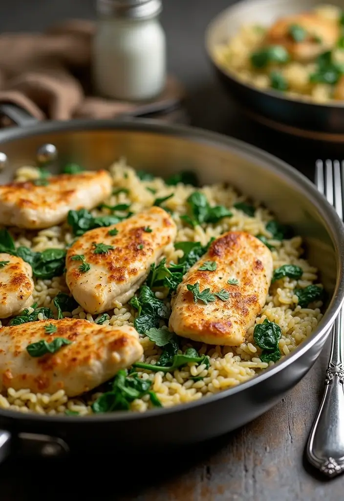 29 Chicken and Spinach Recipes That Are Healthy & Creamy 8 29 Chicken and Spinach Recipes That Are Healthy & Creamy - 7. One-Pan Chicken and Spinach Rice