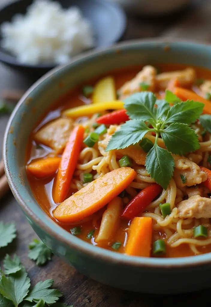 29 Thai Chicken Noodle Soup Recipes That Are Creamy & Aromatic 15 29 Thai Chicken Noodle Soup Recipes That Are Creamy & Aromatic - 14. Thai Chicken Noodle Soup with Carrots and Peppers