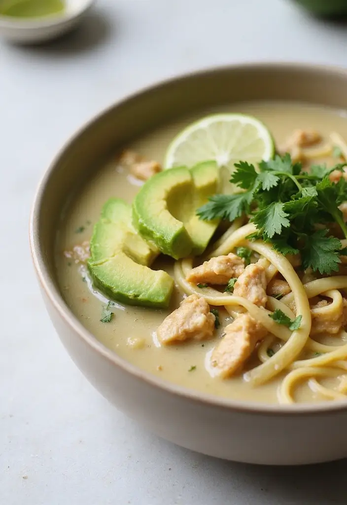 29 Thai Chicken Noodle Soup Recipes That Are Creamy & Aromatic 20 29 Thai Chicken Noodle Soup Recipes That Are Creamy & Aromatic - 19. Creamy Avocado Chicken Noodle Soup