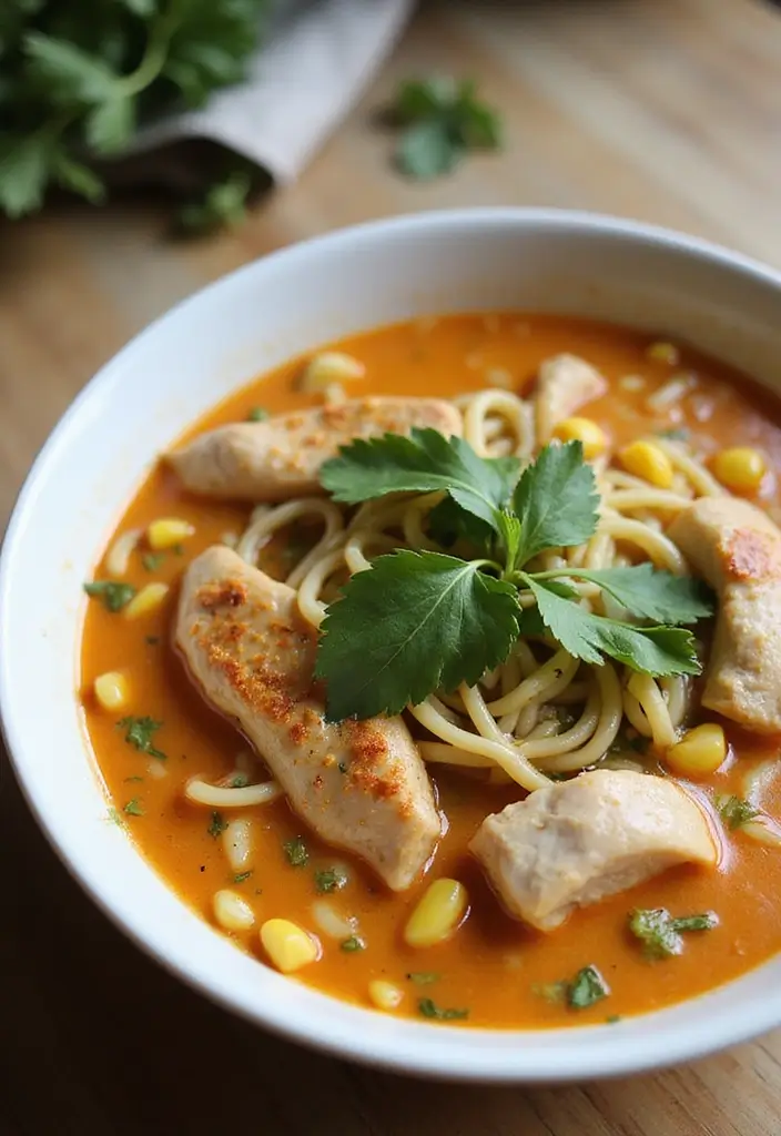 29 Thai Chicken Noodle Soup Recipes That Are Creamy & Aromatic 24 29 Thai Chicken Noodle Soup Recipes That Are Creamy & Aromatic - 23. Thai Chicken Noodle Soup with Corn
