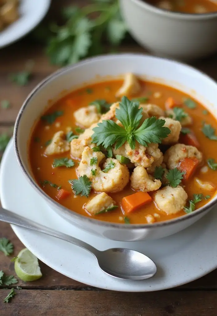 29 Thai Chicken Noodle Soup Recipes That Are Creamy & Aromatic 26 29 Thai Chicken Noodle Soup Recipes That Are Creamy & Aromatic - 25. Thai Chicken and Cauliflower Soup