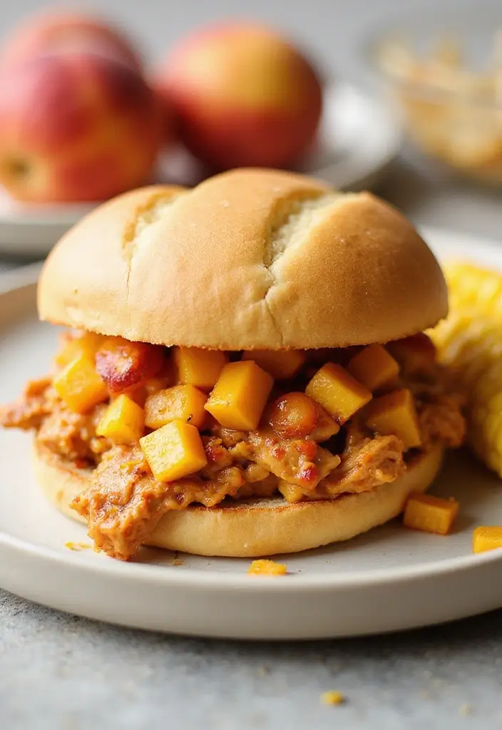 30 Slow Cooker Pulled Chicken Recipes That Are Great for Sandwiches 12 30 Slow Cooker Pulled Chicken Recipes That Are Great for Sandwiches - 11. Chipotle Peach Pulled Chicken