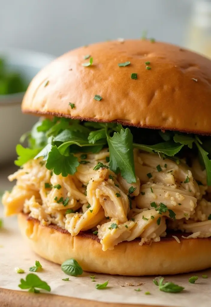 30 Slow Cooker Pulled Chicken Recipes That Are Great for Sandwiches 29 30 Slow Cooker Pulled Chicken Recipes That Are Great for Sandwiches - 28. Herb Garlic Pulled Chicken