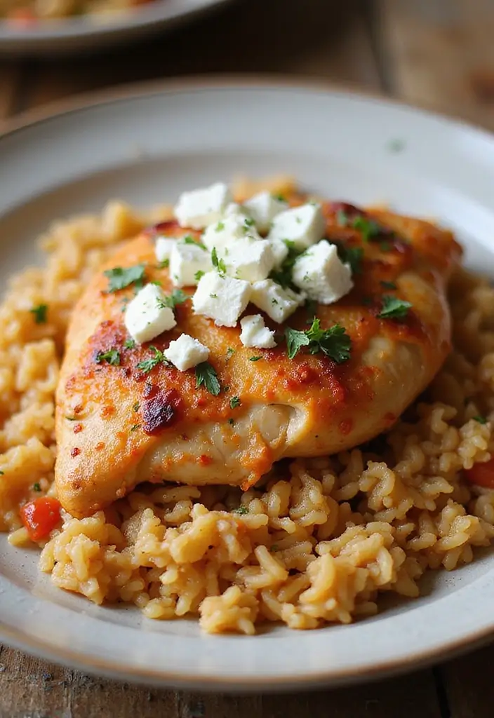 30 Spanish Chicken and Rice Recipes That Are Bold & Aromatic - 25. Spanish Chicken and Rice with Feta Cheese